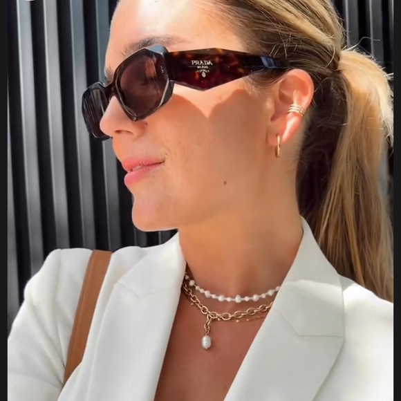 🤎Prada PR 17WS 2AU8C1 Tortoise Plastic Rectangle Sunglasses Brown Lens - Picture 4 of 17